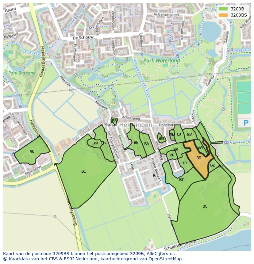 Afbeelding van het postcodegebied 3209 BS op de kaart.