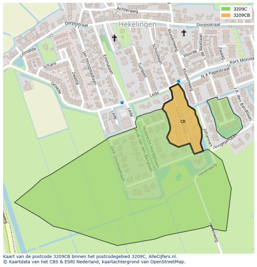 Afbeelding van het postcodegebied 3209 CB op de kaart.