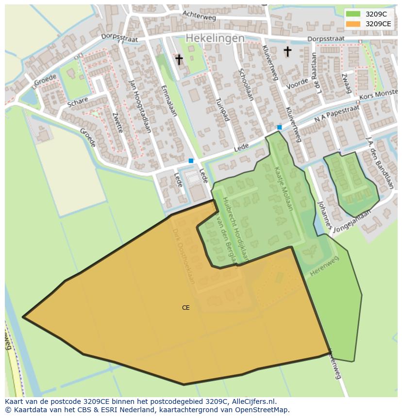 Afbeelding van het postcodegebied 3209 CE op de kaart.