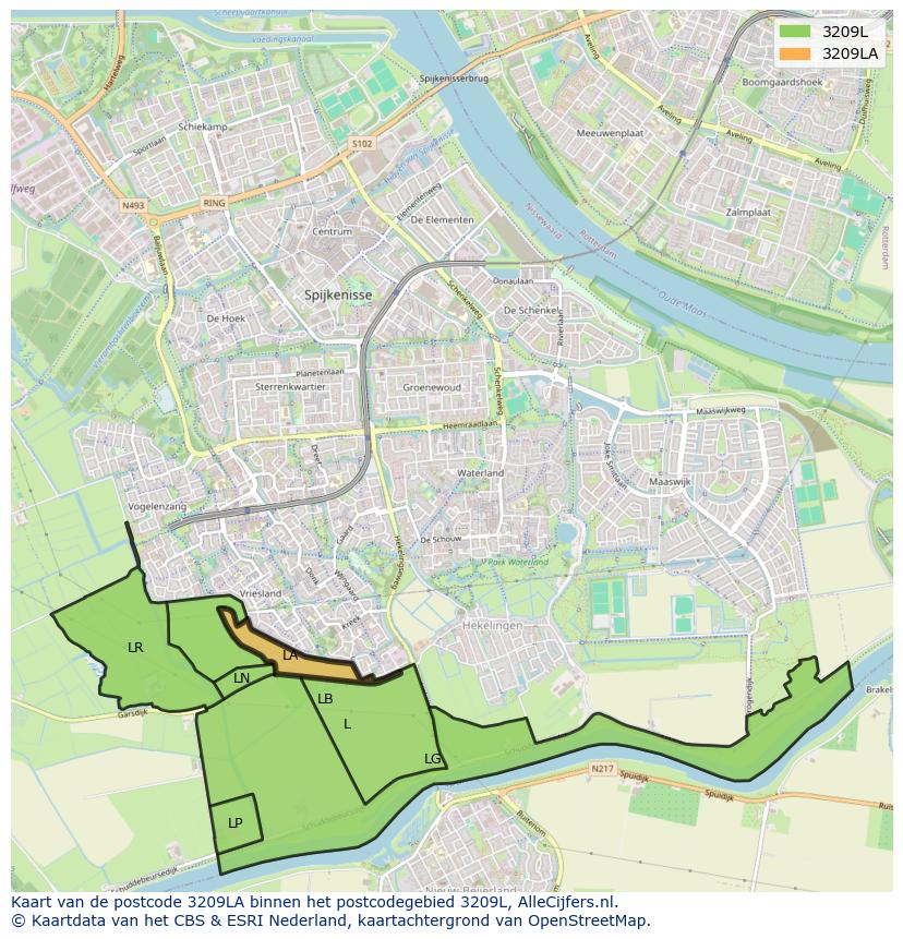 Afbeelding van het postcodegebied 3209 LA op de kaart.
