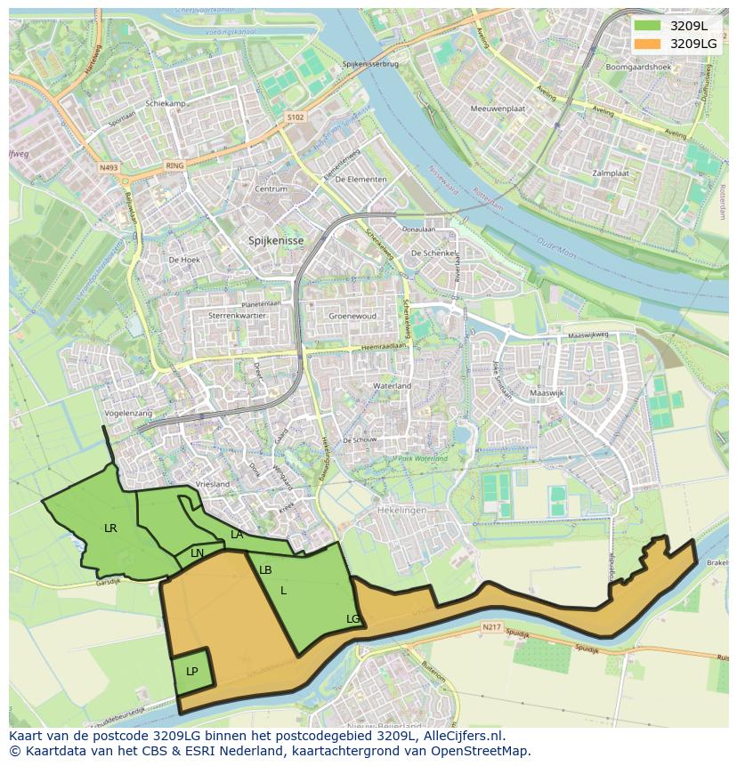 Afbeelding van het postcodegebied 3209 LG op de kaart.
