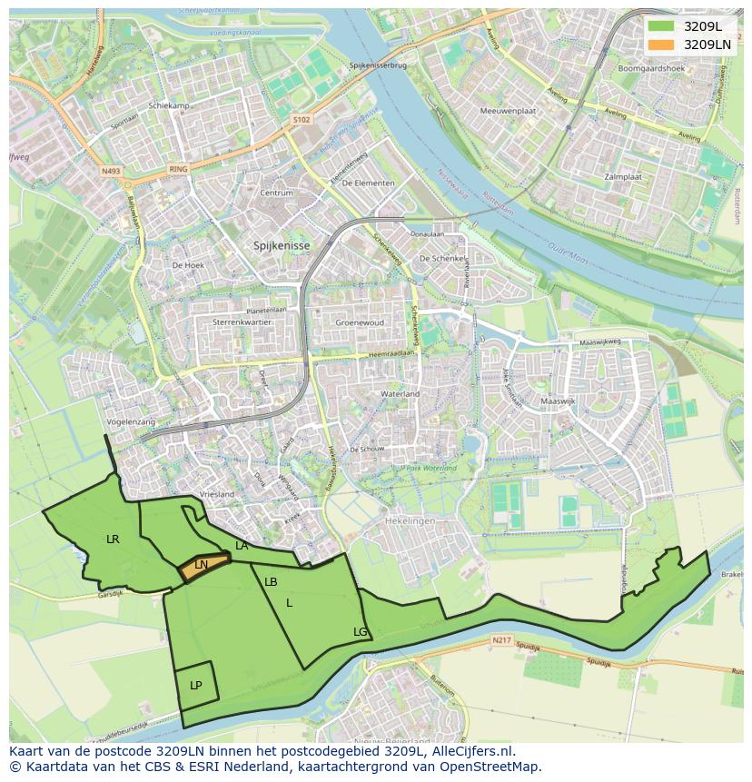 Afbeelding van het postcodegebied 3209 LN op de kaart.