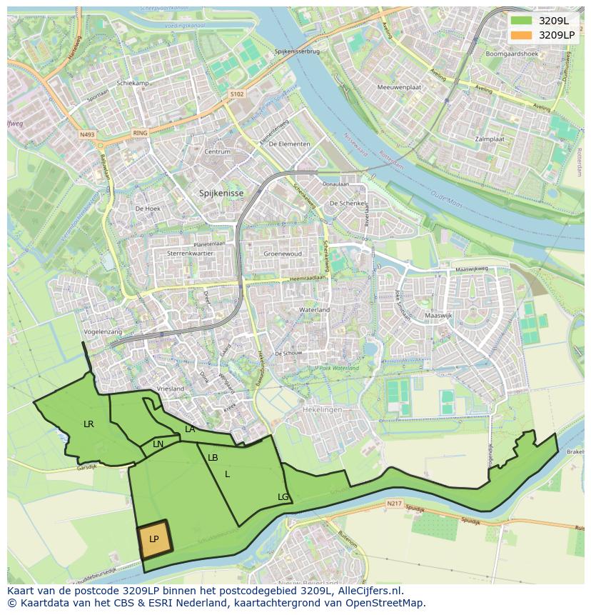 Afbeelding van het postcodegebied 3209 LP op de kaart.