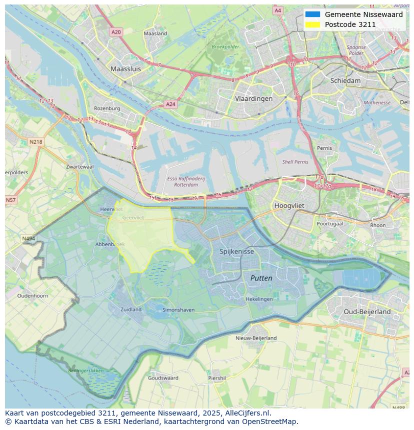 Afbeelding van het postcodegebied 3211 op de kaart.