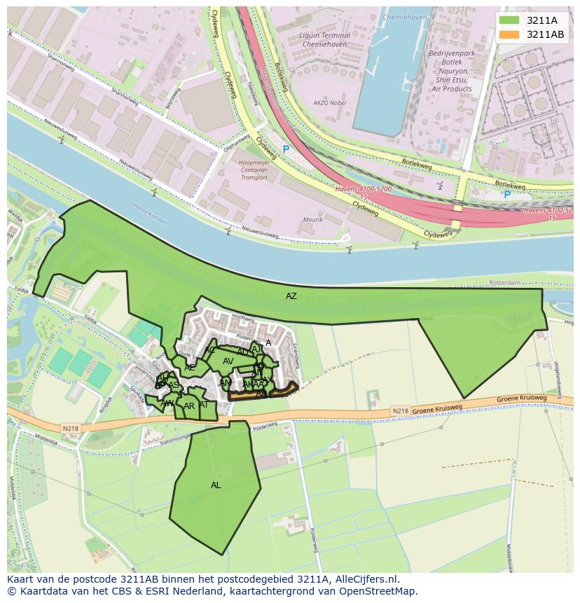 Afbeelding van het postcodegebied 3211 AB op de kaart.