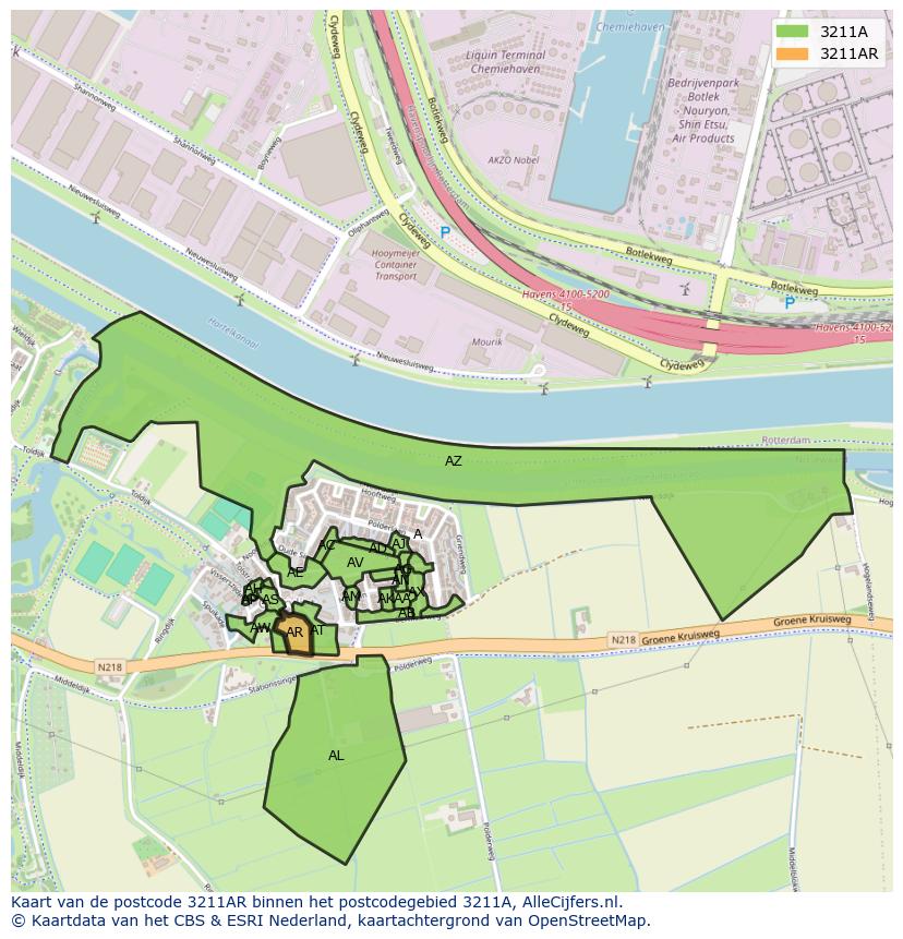 Afbeelding van het postcodegebied 3211 AR op de kaart.