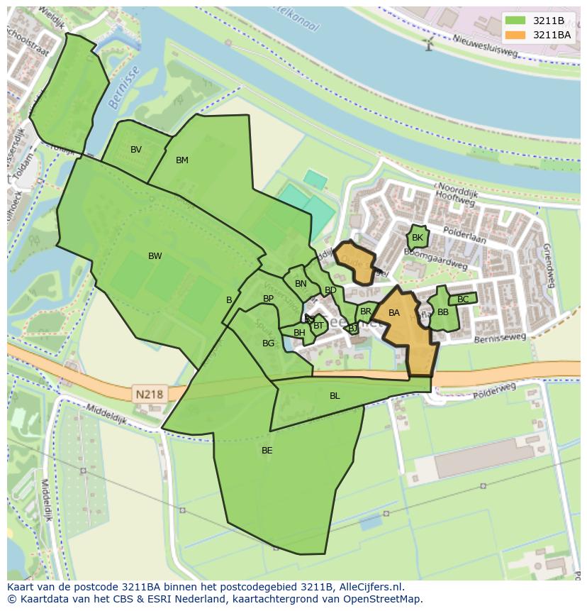 Afbeelding van het postcodegebied 3211 BA op de kaart.