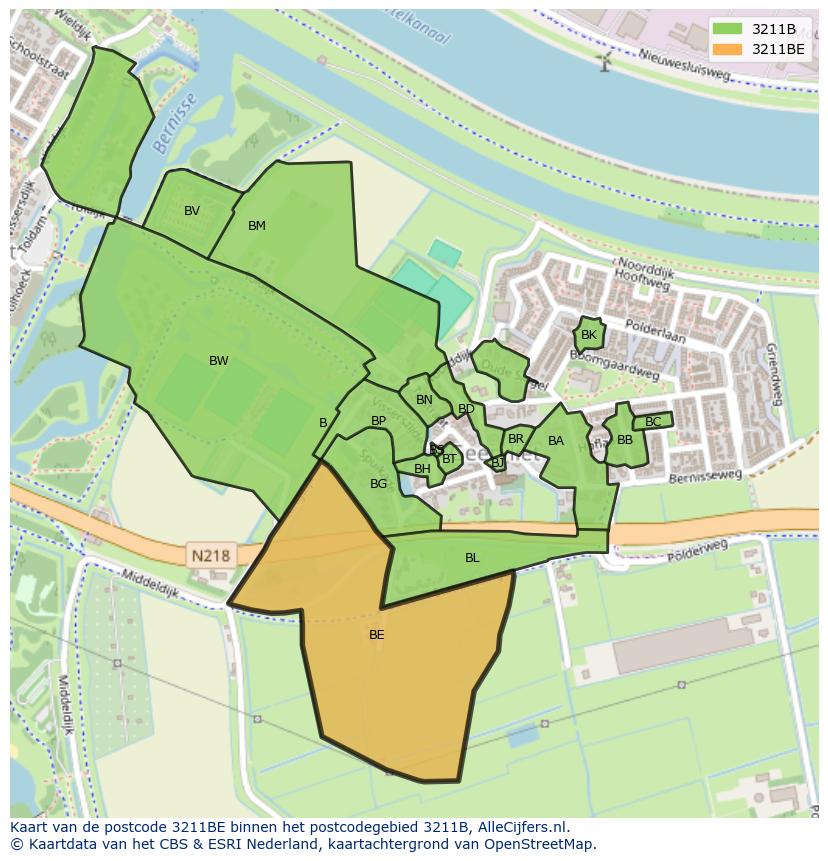 Afbeelding van het postcodegebied 3211 BE op de kaart.