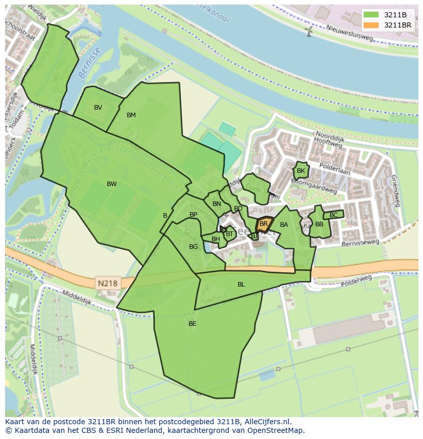 Afbeelding van het postcodegebied 3211 BR op de kaart.