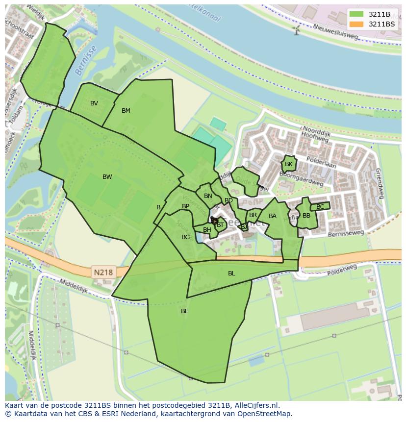 Afbeelding van het postcodegebied 3211 BS op de kaart.
