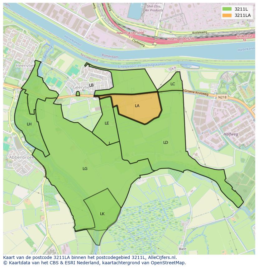 Afbeelding van het postcodegebied 3211 LA op de kaart.