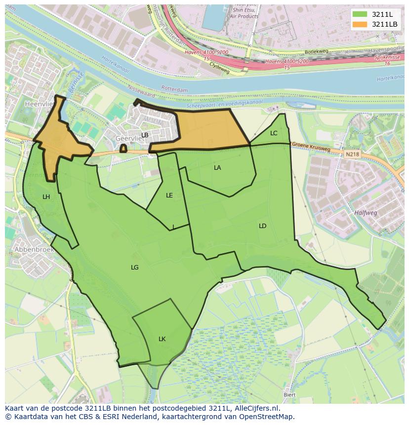 Afbeelding van het postcodegebied 3211 LB op de kaart.