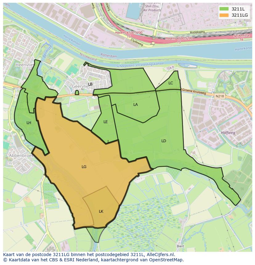 Afbeelding van het postcodegebied 3211 LG op de kaart.