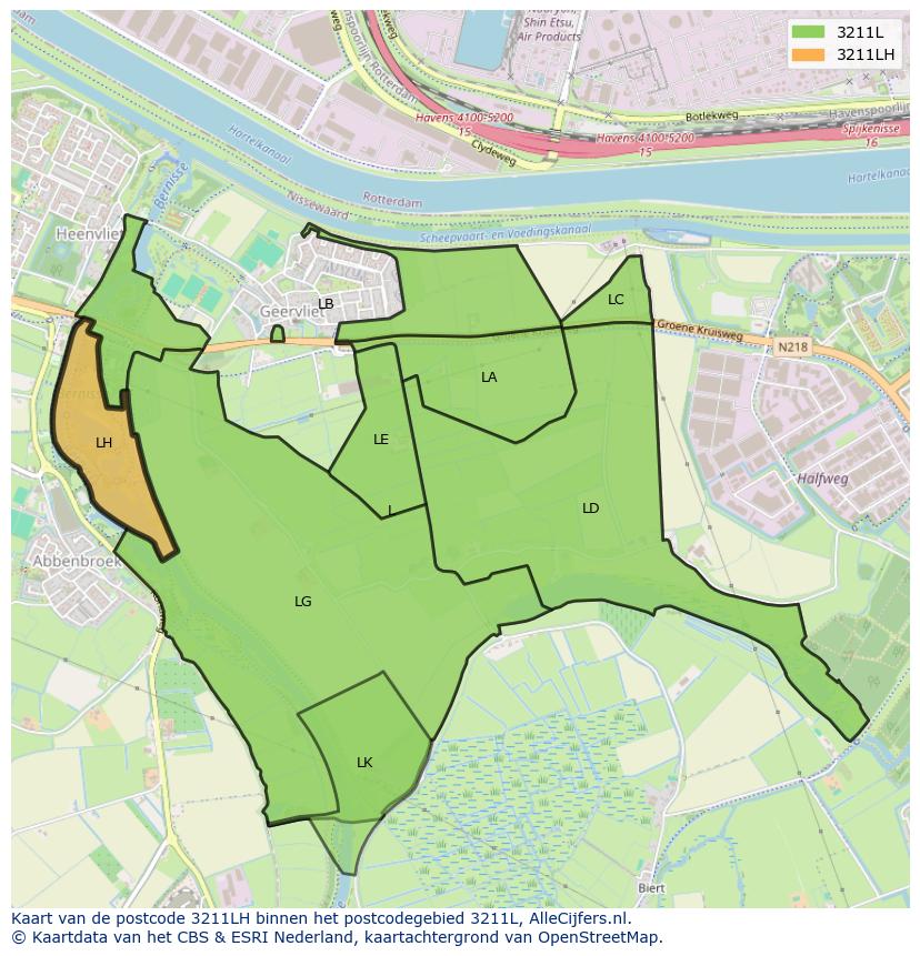 Afbeelding van het postcodegebied 3211 LH op de kaart.