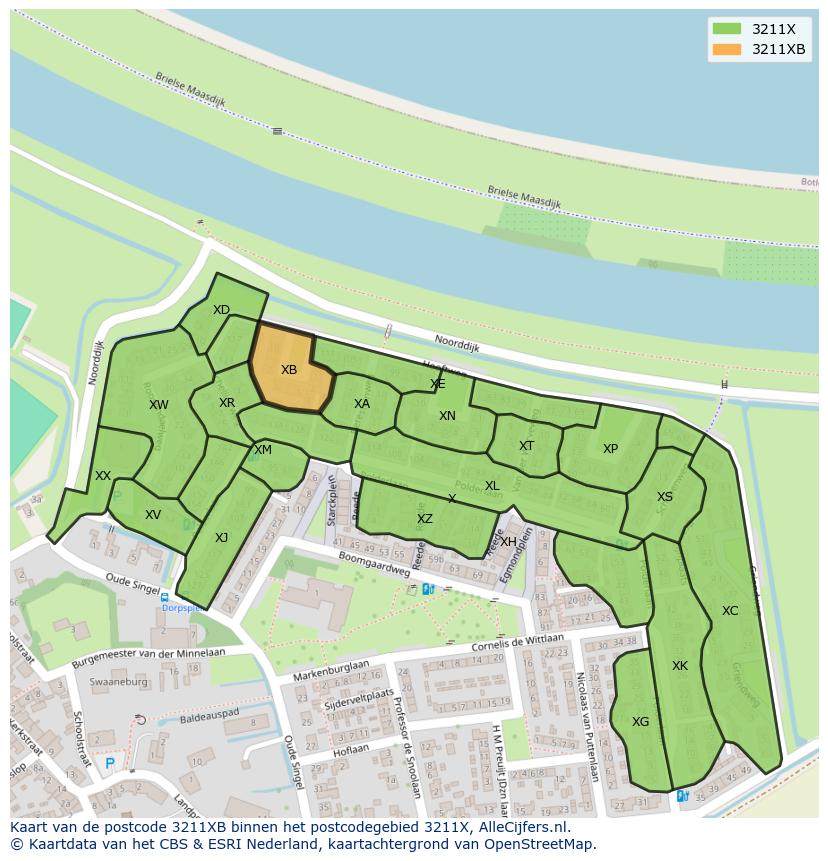 Afbeelding van het postcodegebied 3211 XB op de kaart.