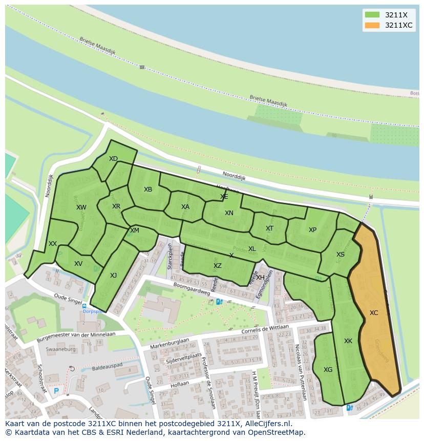 Afbeelding van het postcodegebied 3211 XC op de kaart.