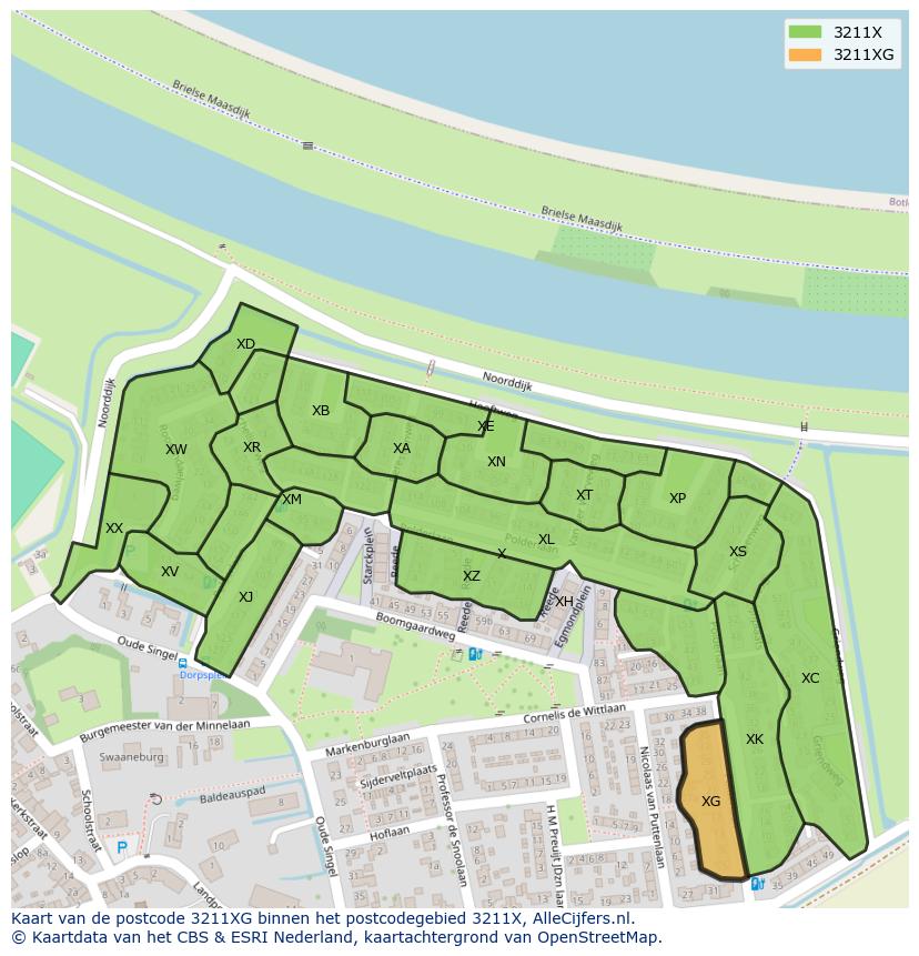 Afbeelding van het postcodegebied 3211 XG op de kaart.