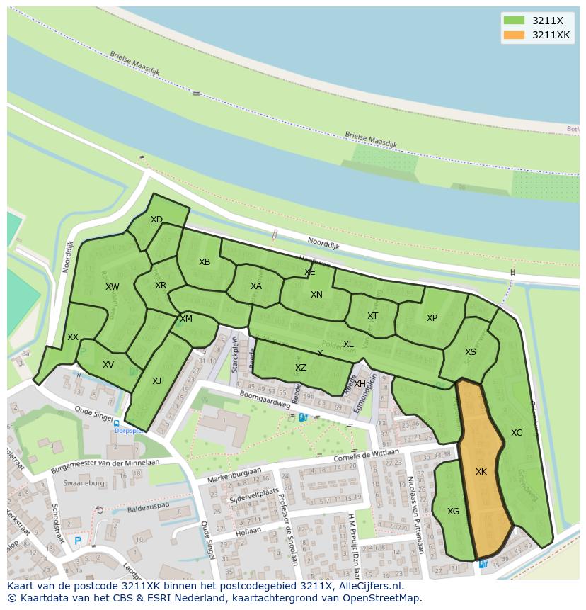 Afbeelding van het postcodegebied 3211 XK op de kaart.
