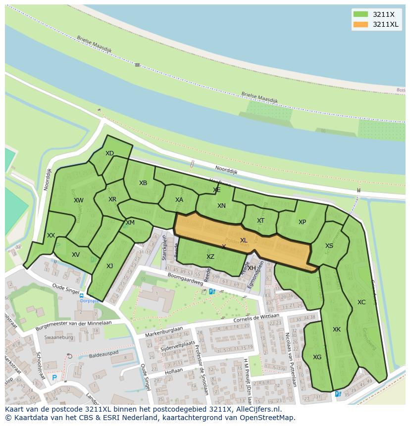 Afbeelding van het postcodegebied 3211 XL op de kaart.