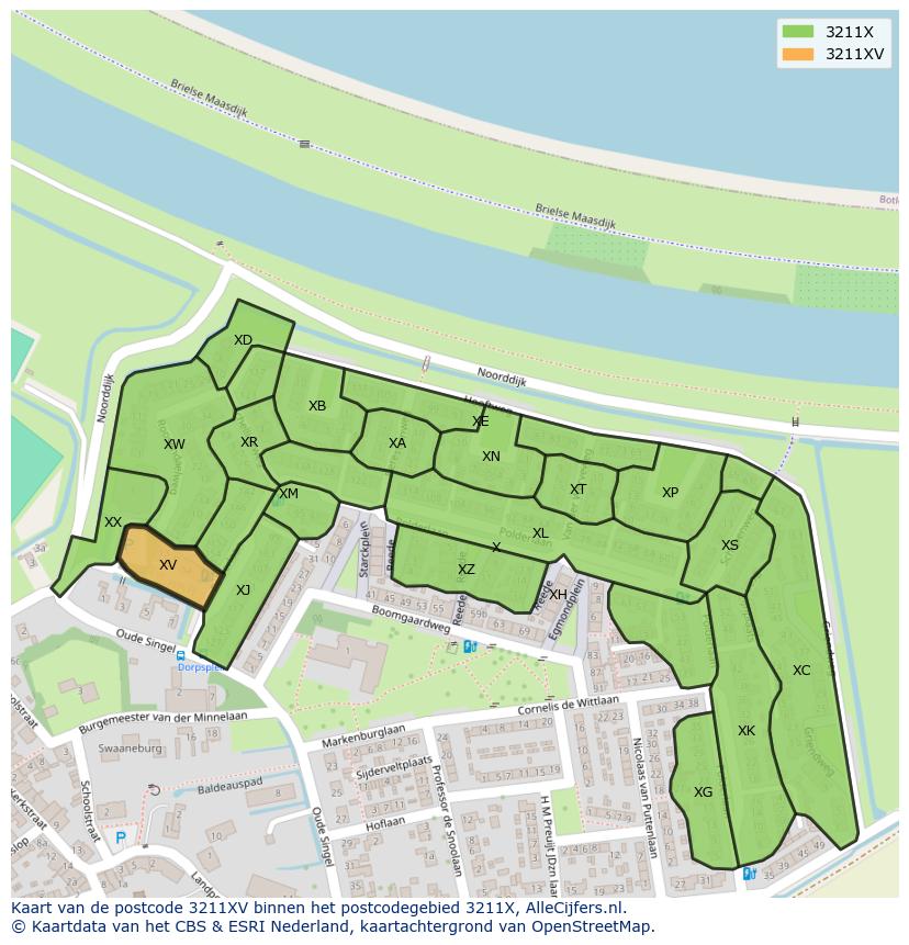Afbeelding van het postcodegebied 3211 XV op de kaart.