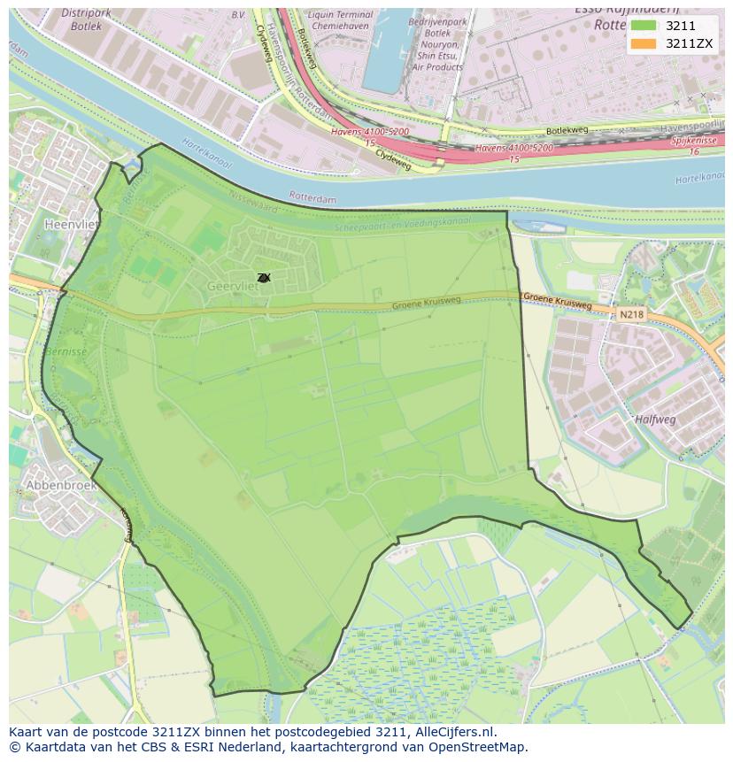 Afbeelding van het postcodegebied 3211 ZX op de kaart.