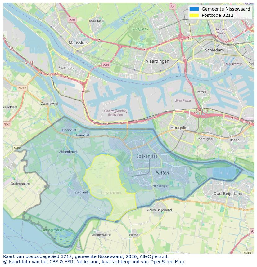 Afbeelding van het postcodegebied 3212 op de kaart.