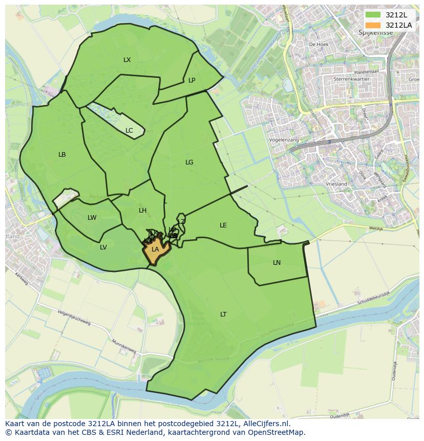 Afbeelding van het postcodegebied 3212 LA op de kaart.