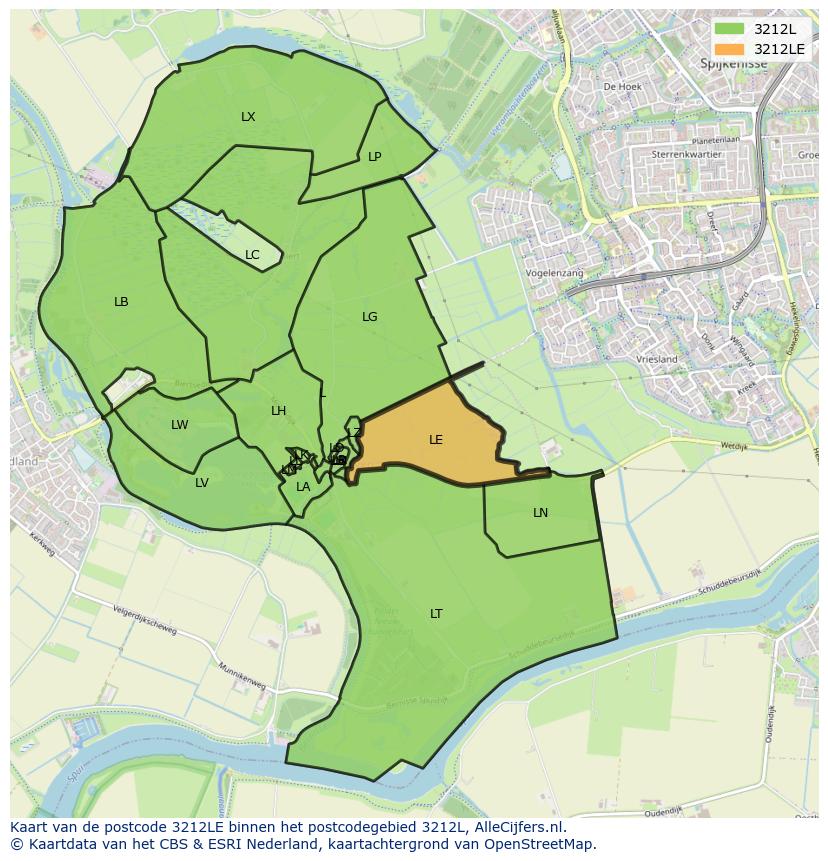 Afbeelding van het postcodegebied 3212 LE op de kaart.