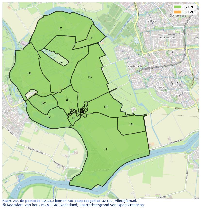 Afbeelding van het postcodegebied 3212 LJ op de kaart.