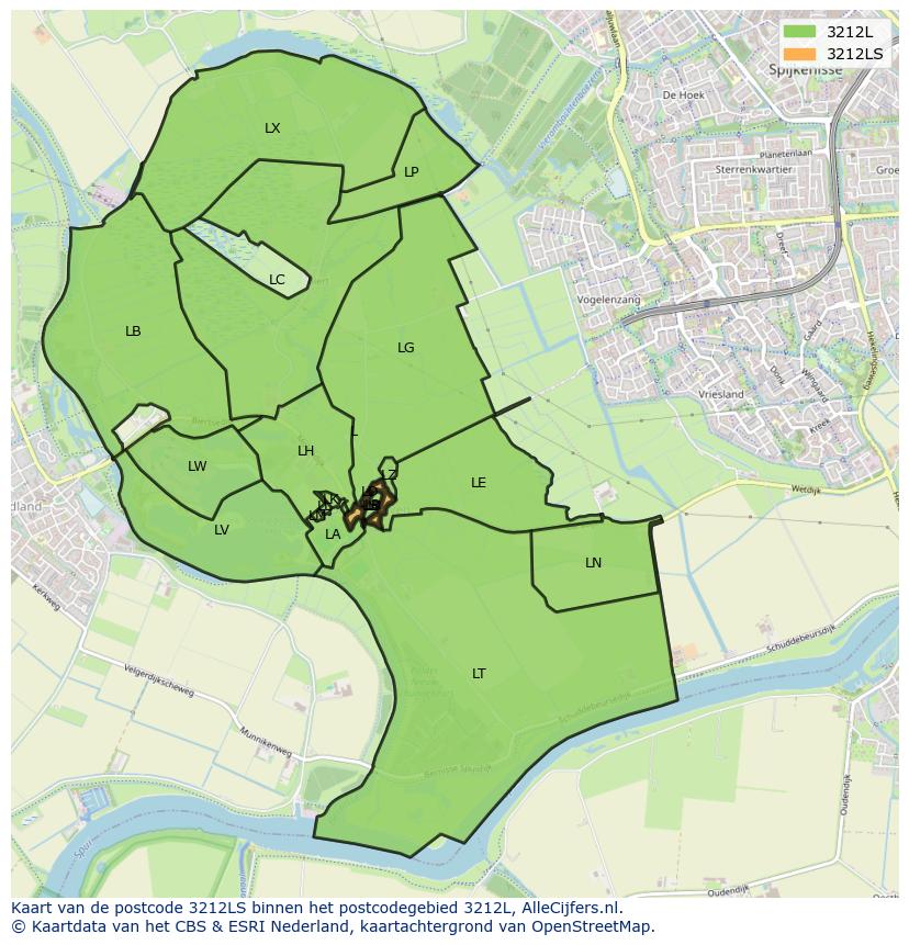 Afbeelding van het postcodegebied 3212 LS op de kaart.