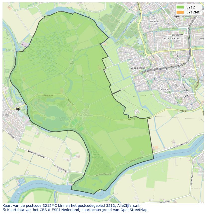 Afbeelding van het postcodegebied 3212 MC op de kaart.