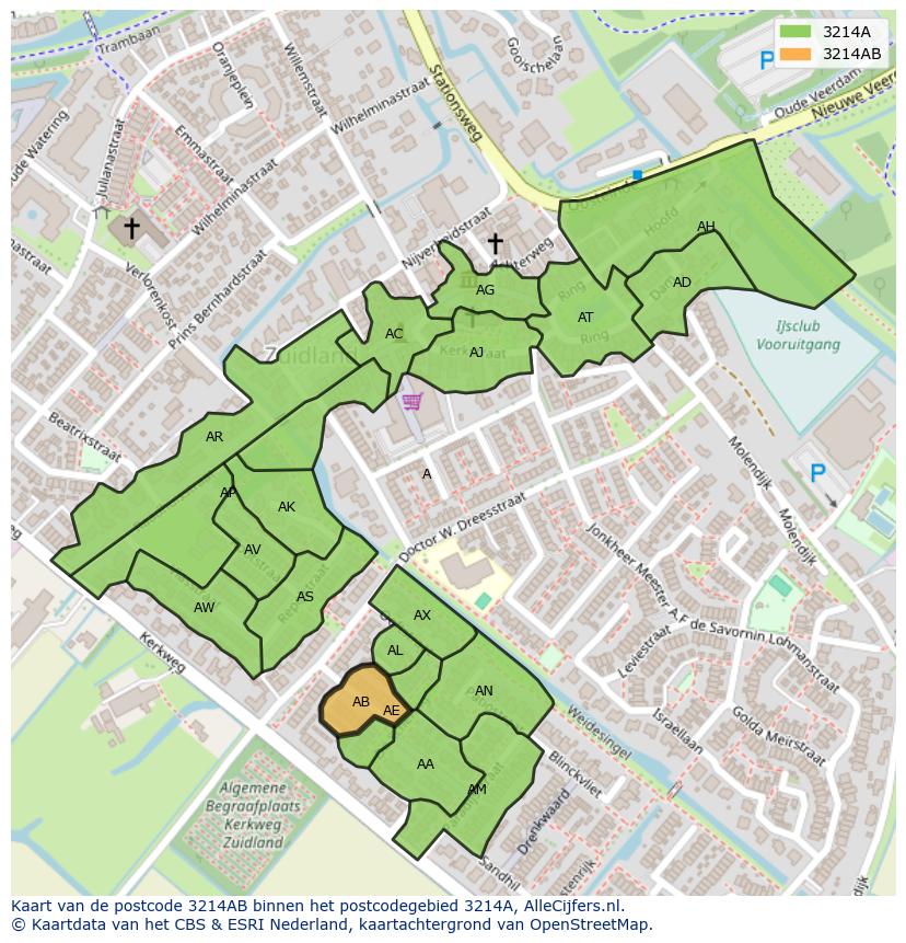 Afbeelding van het postcodegebied 3214 AB op de kaart.