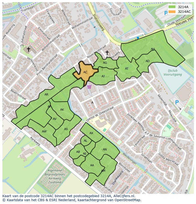 Afbeelding van het postcodegebied 3214 AC op de kaart.