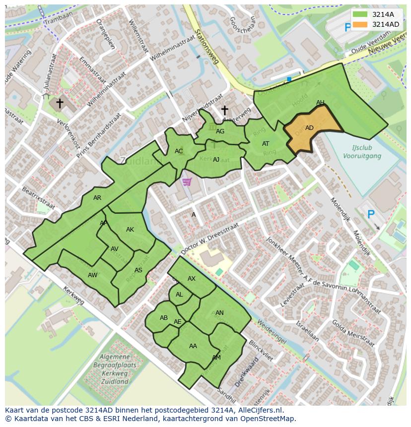 Afbeelding van het postcodegebied 3214 AD op de kaart.