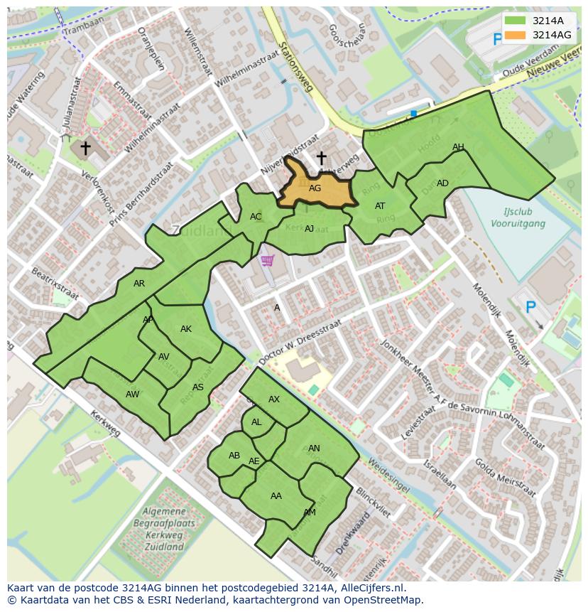 Afbeelding van het postcodegebied 3214 AG op de kaart.
