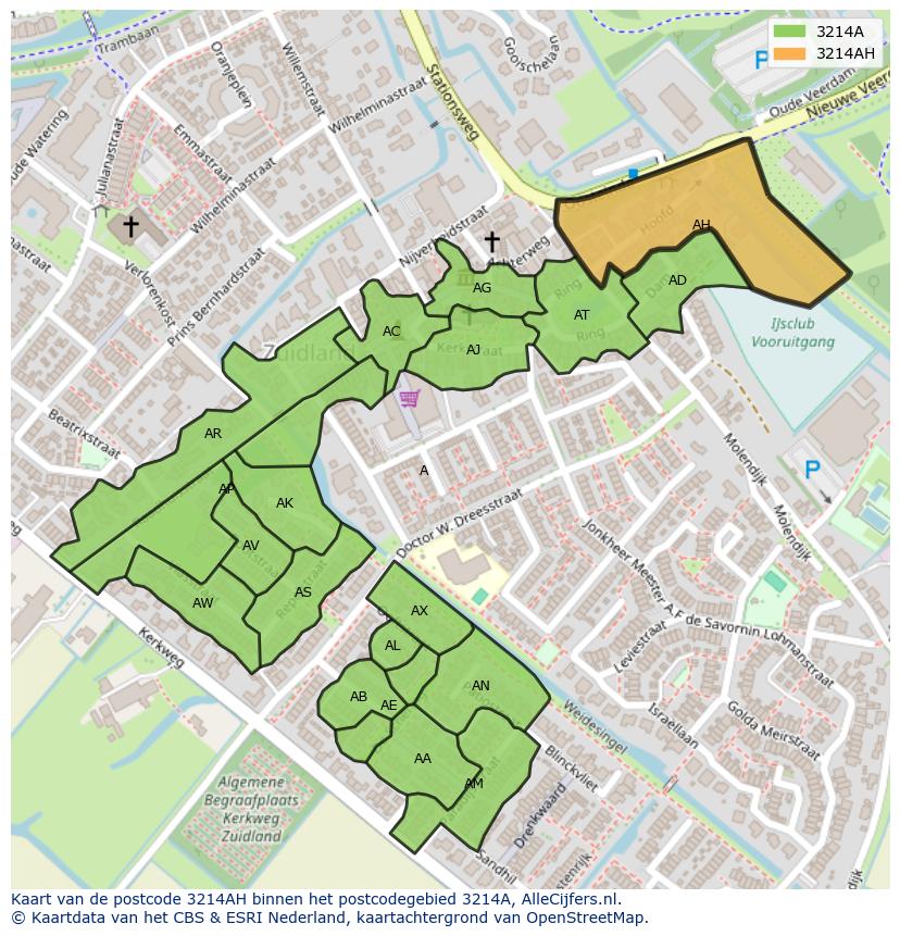 Afbeelding van het postcodegebied 3214 AH op de kaart.
