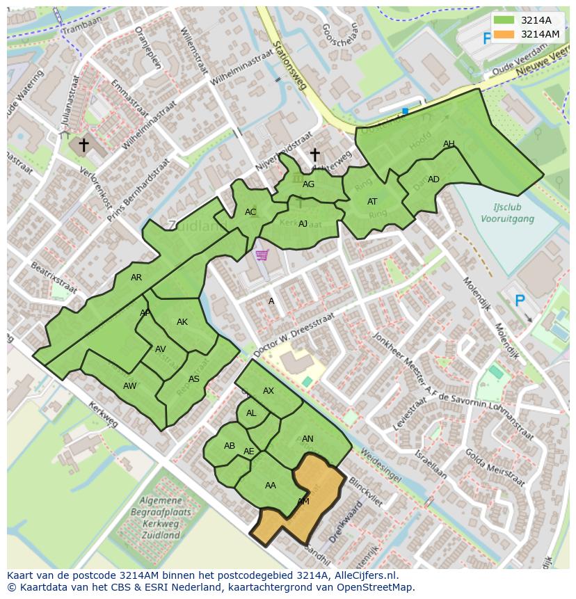 Afbeelding van het postcodegebied 3214 AM op de kaart.