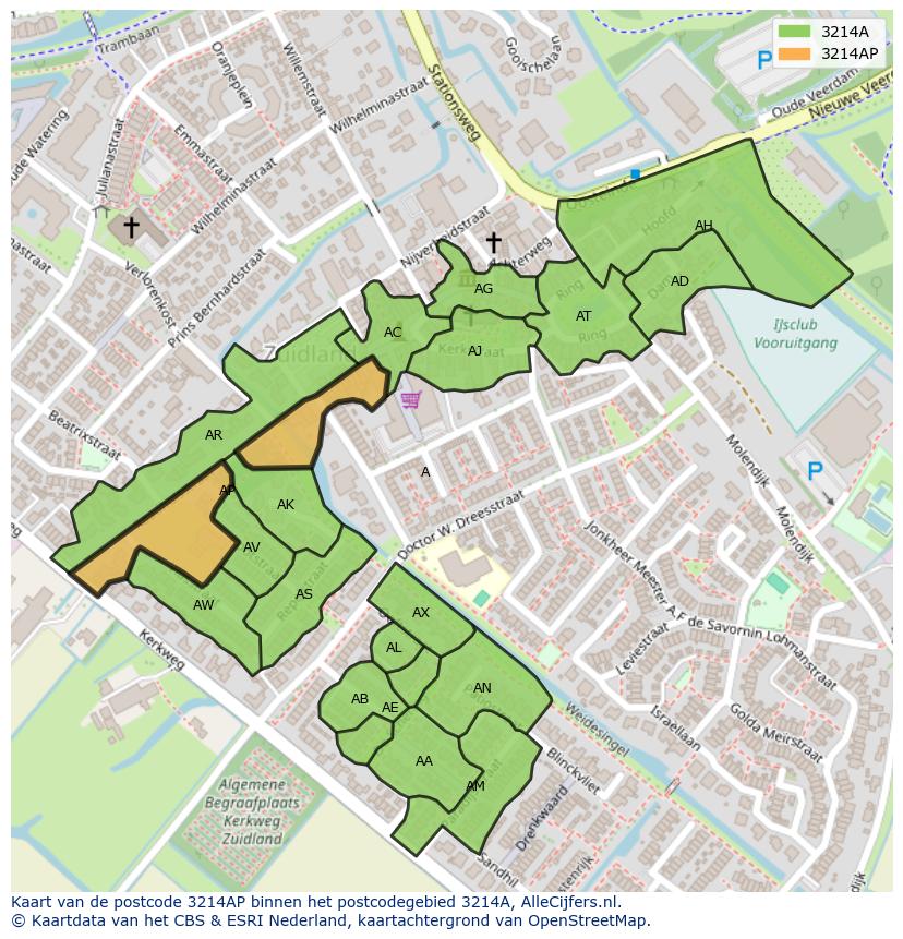 Afbeelding van het postcodegebied 3214 AP op de kaart.