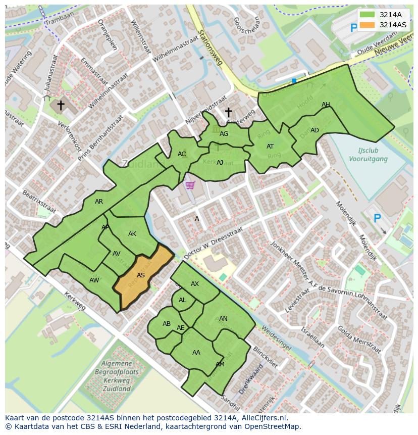 Afbeelding van het postcodegebied 3214 AS op de kaart.