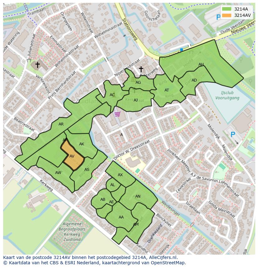 Afbeelding van het postcodegebied 3214 AV op de kaart.