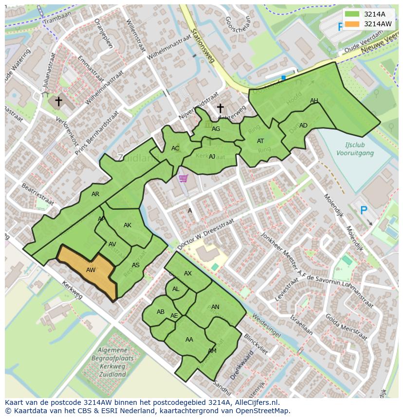 Afbeelding van het postcodegebied 3214 AW op de kaart.