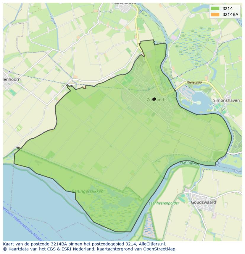 Afbeelding van het postcodegebied 3214 BA op de kaart.