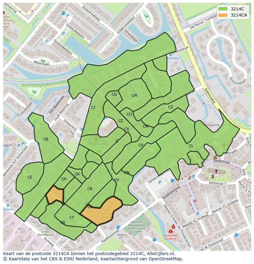 Afbeelding van het postcodegebied 3214 CA op de kaart.