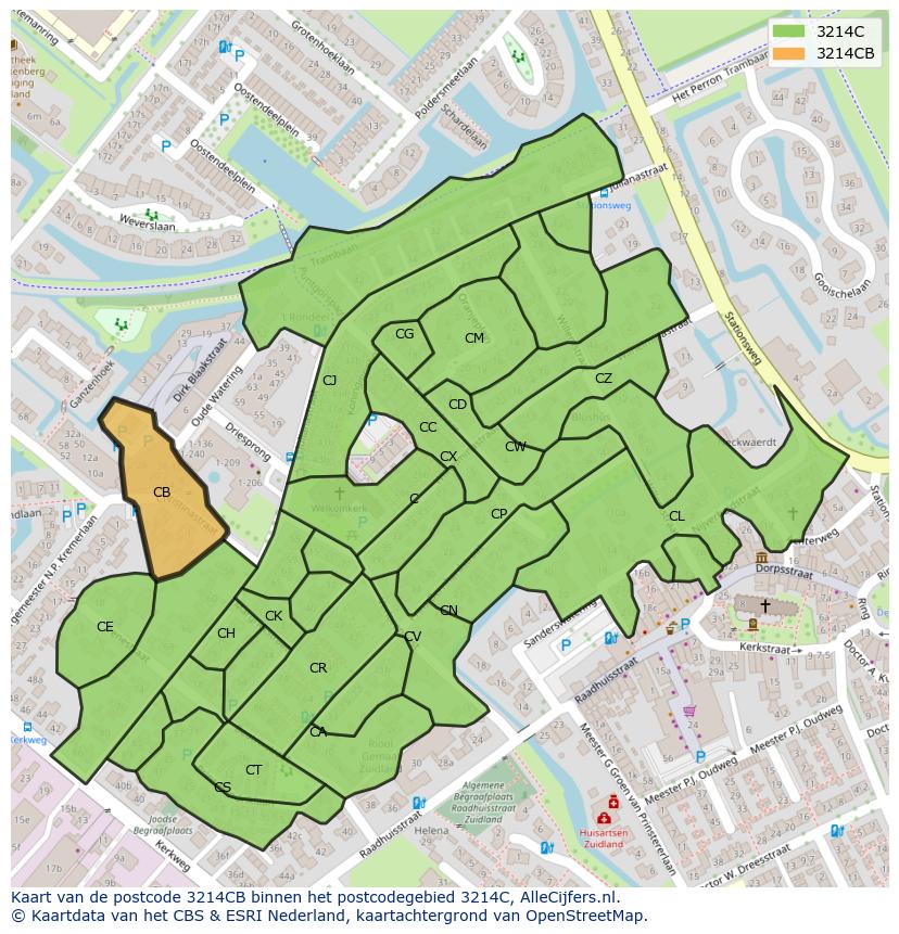 Afbeelding van het postcodegebied 3214 CB op de kaart.
