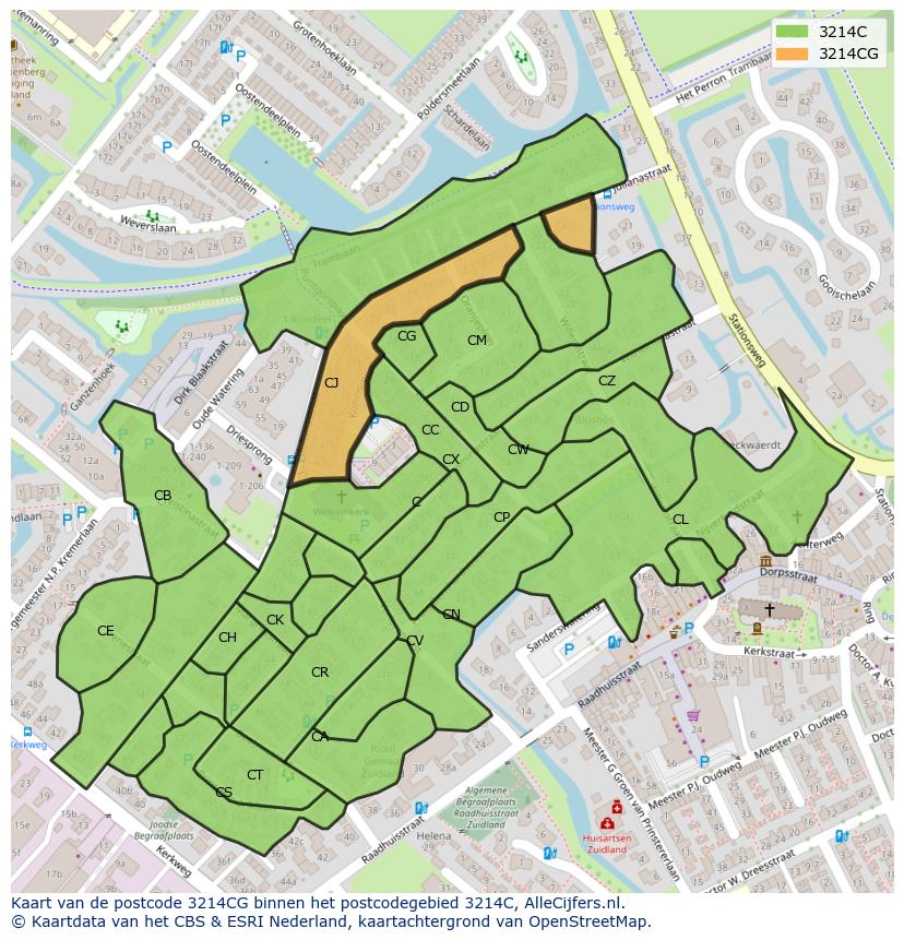 Afbeelding van het postcodegebied 3214 CG op de kaart.