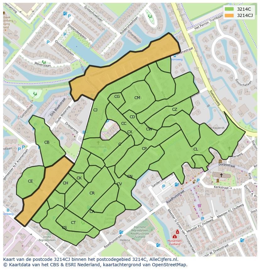 Afbeelding van het postcodegebied 3214 CJ op de kaart.