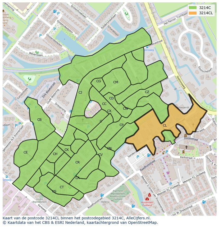 Afbeelding van het postcodegebied 3214 CL op de kaart.