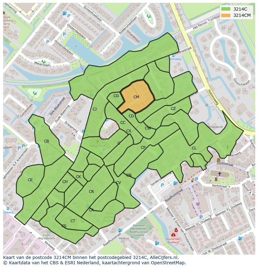 Afbeelding van het postcodegebied 3214 CM op de kaart.