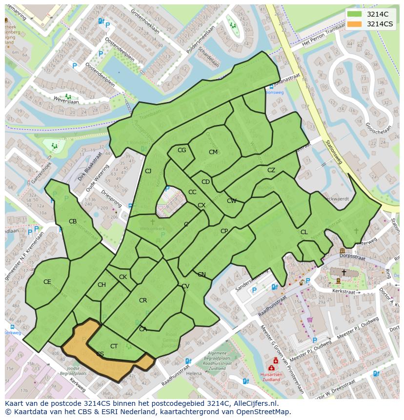 Afbeelding van het postcodegebied 3214 CS op de kaart.