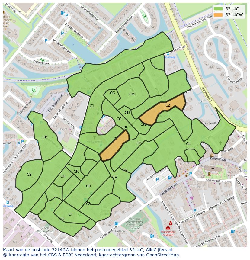 Afbeelding van het postcodegebied 3214 CW op de kaart.